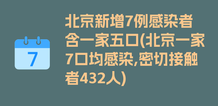 北京新增7例感染者含一家五口(北京一家7口均感染,密切接触者432人)