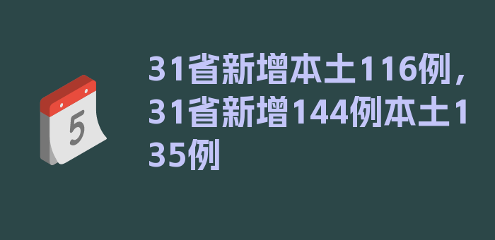 31省新增本土116例，31省新增144例本土135例