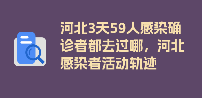 河北3天59人感染确诊者都去过哪，河北感染者活动轨迹