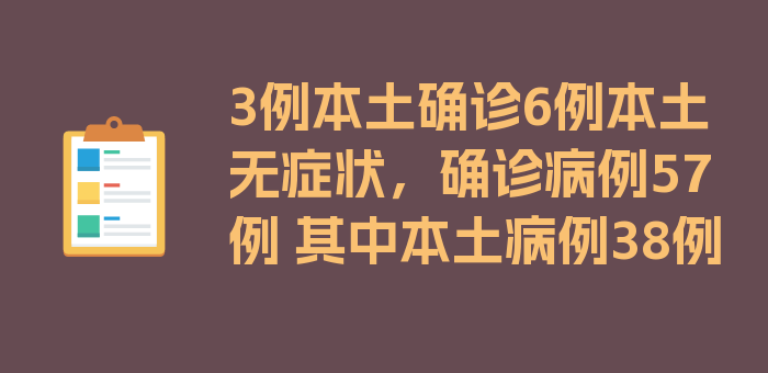 3例本土确诊6例本土无症状，确诊病例57例 其中本土病例38例