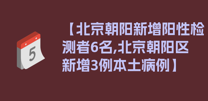 【北京朝阳新增阳性检测者6名,北京朝阳区新增3例本土病例】