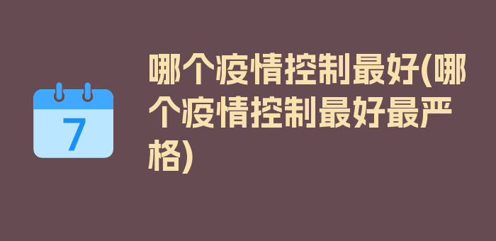 哪个疫情控制最好(哪个疫情控制最好最严格)