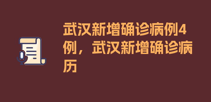 武汉新增确诊病例4例，武汉新增确诊病历