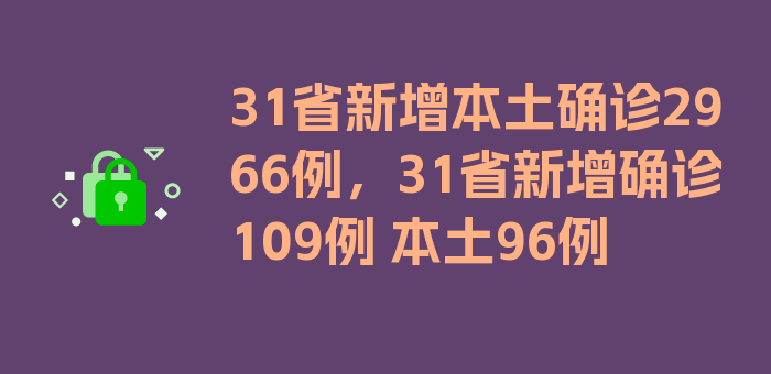 31省新增本土确诊2966例，31省新增确诊109例 本土96例