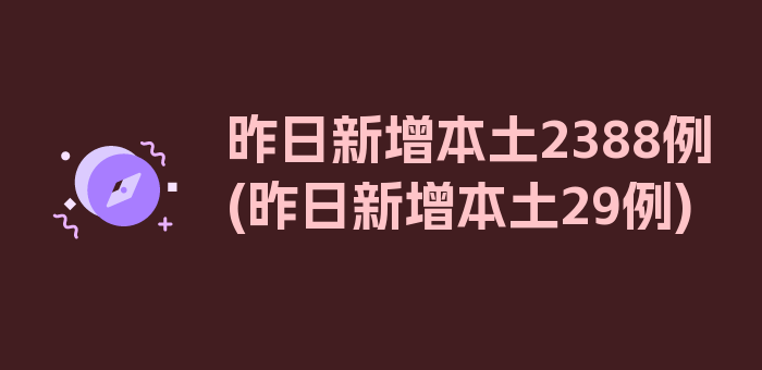 昨日新增本土2388例(昨日新增本土29例)