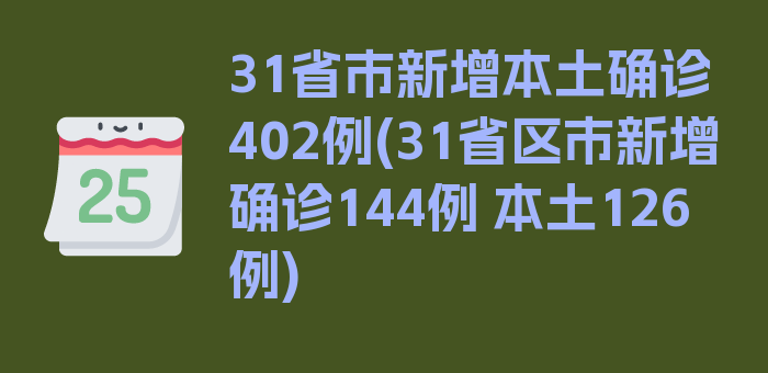 31省市新增本土确诊402例(31省区市新增确诊144例 本土126例)