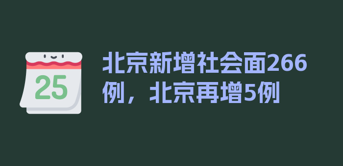 北京新增社会面266例，北京再增5例