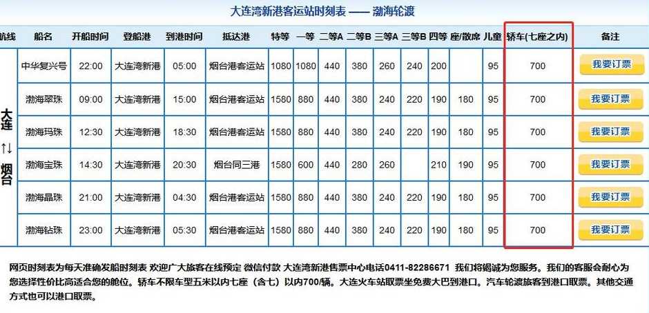 大连到烟台的船票价格和时间2024