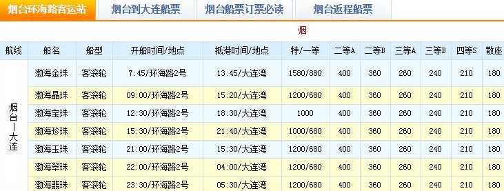 烟台到大连的船票价格和时间_烟台带车到大连多少钱轮渡