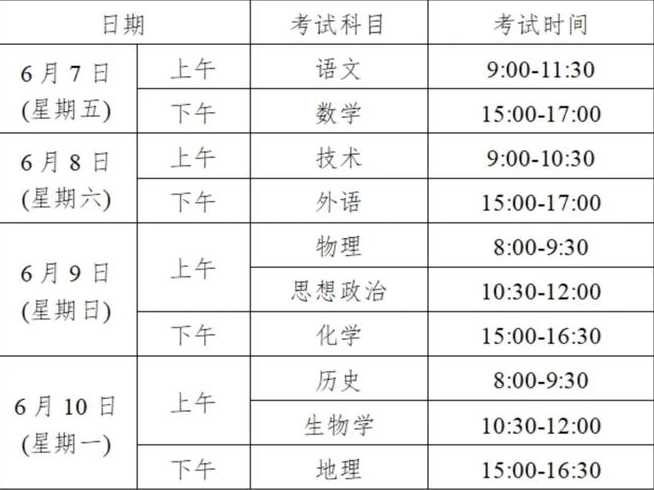 今年高考时间几月几号,考几天