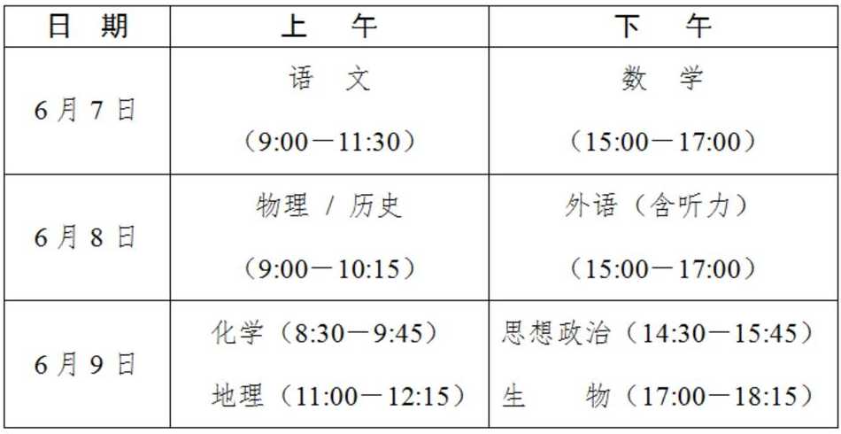 高考考时间2023年具体时间表