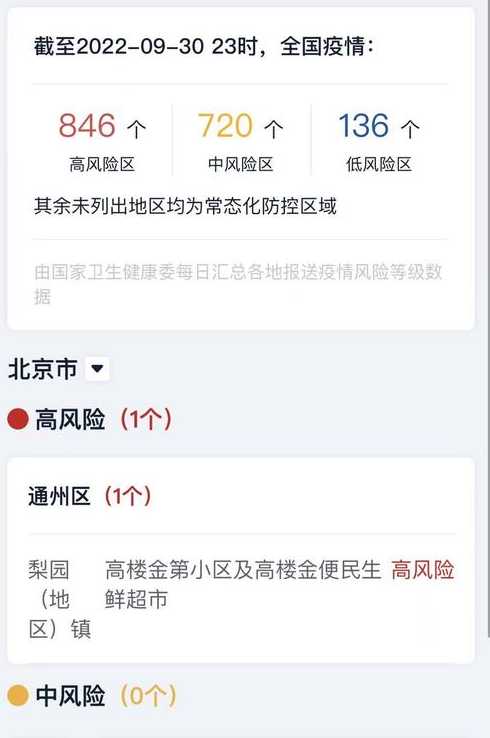 北京中高风险地区最新名单最新